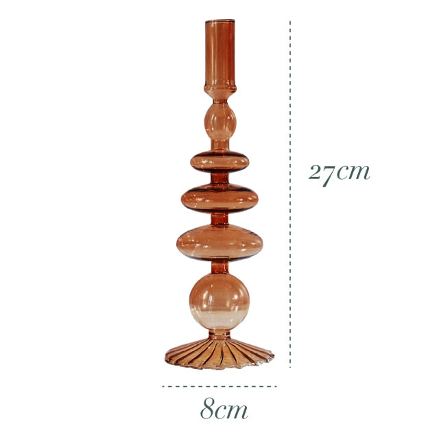 Bubble Glass Candle Holders/Bud Vases - Amber Brown