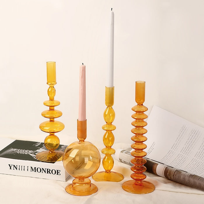 Bubble Glass Candle Holders/Bud Vases - Retro Orange