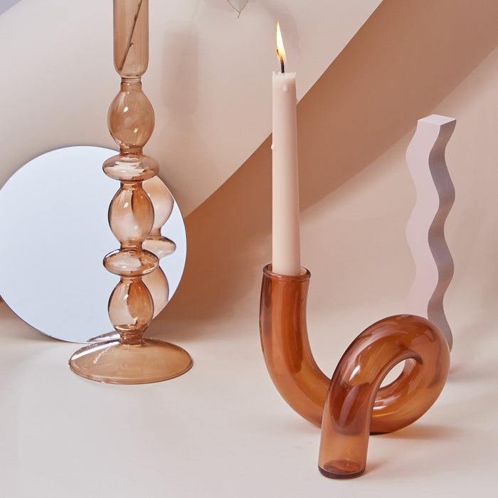 Bubble Glass Candle Holders/Bud Vases - Amber Brown