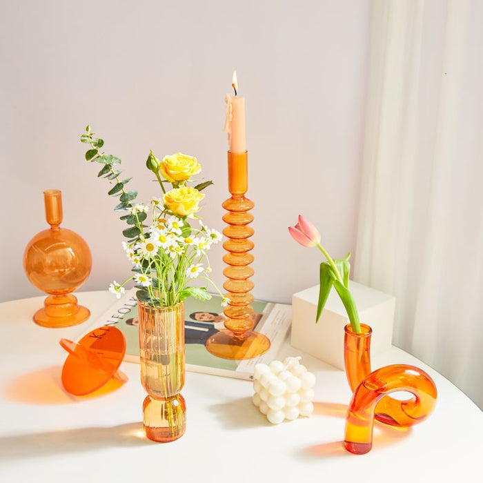 Bubble Glass Candle Holders/Bud Vases - Retro Orange