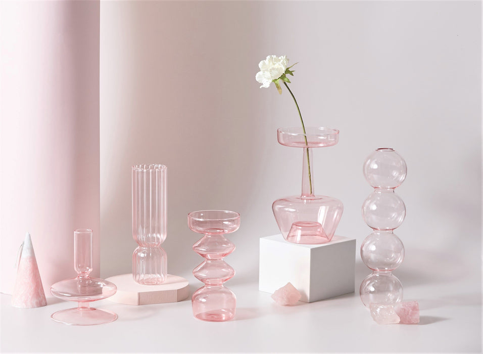 Bubble Glass Candle Holders/Bud Vases - Blush Pink