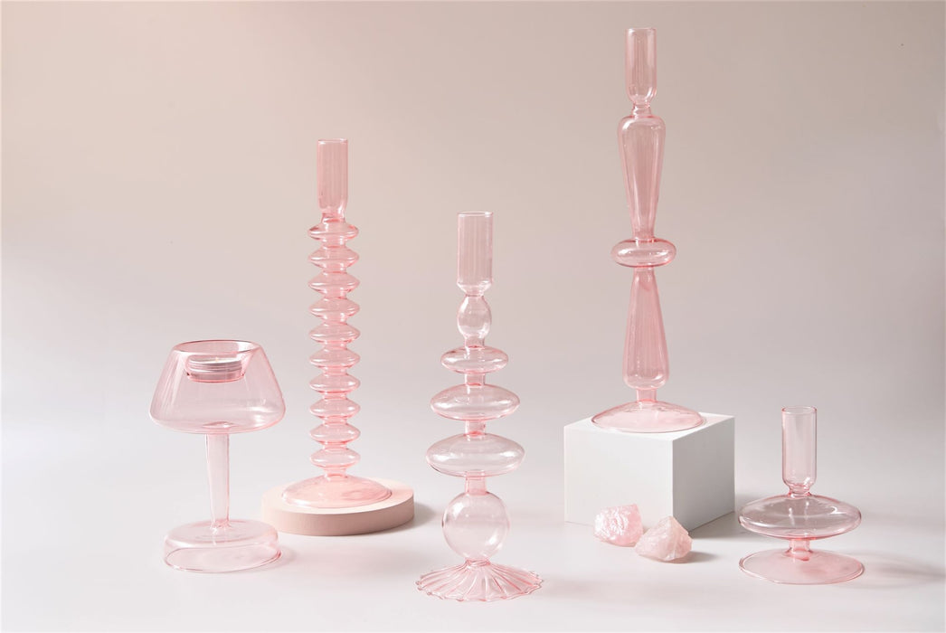 Bubble Glass Candle Holders/Bud Vases - Blush Pink