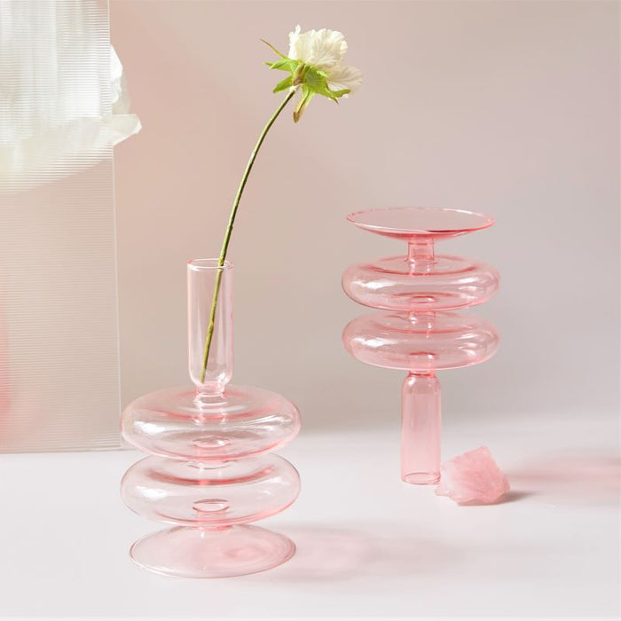 Bubble Glass Candle Holders/Bud Vases - Blush Pink
