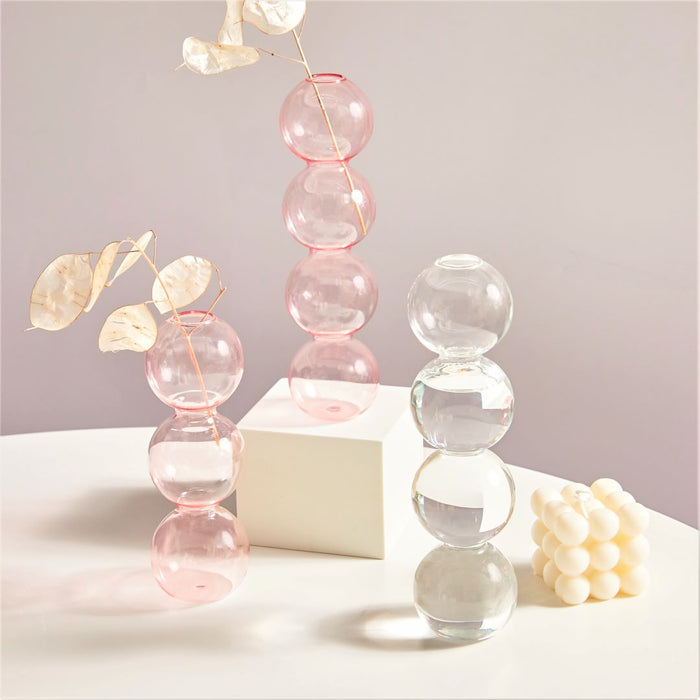 Bubble Glass Candle Holders/Bud Vases - Blush Pink