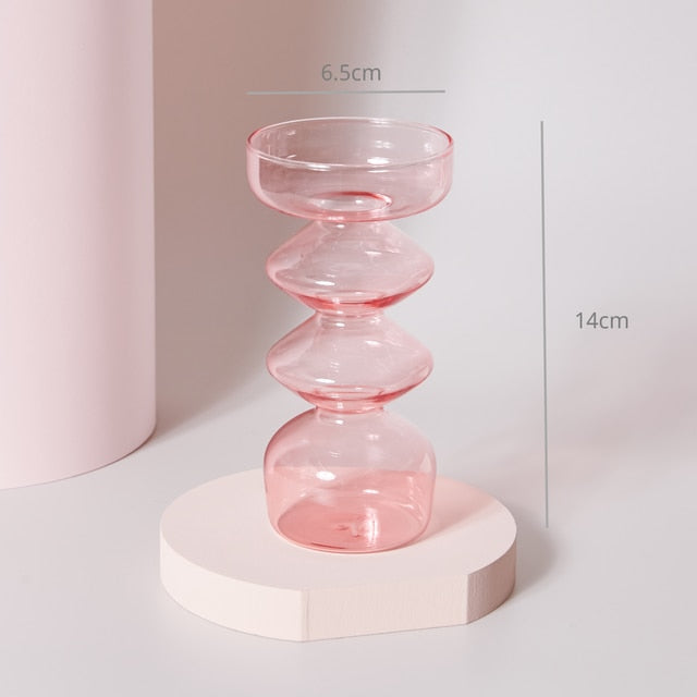 Bubble Glass Candle Holders/Bud Vases - Blush Pink
