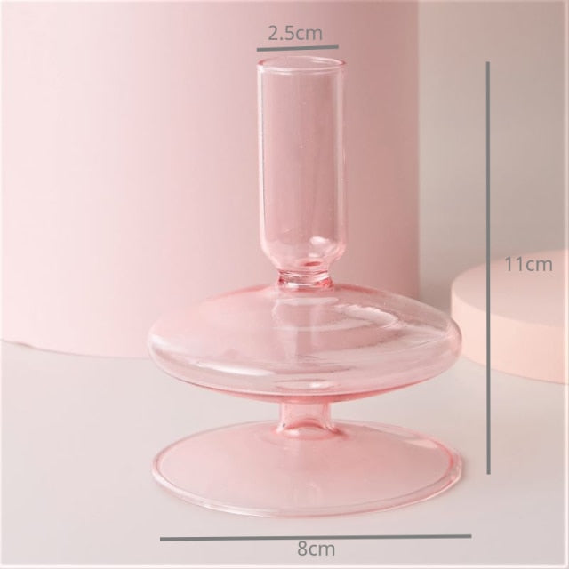 Bubble Glass Candle Holders/Bud Vases - Blush Pink