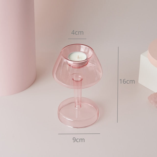 Bubble Glass Candle Holders/Bud Vases - Blush Pink