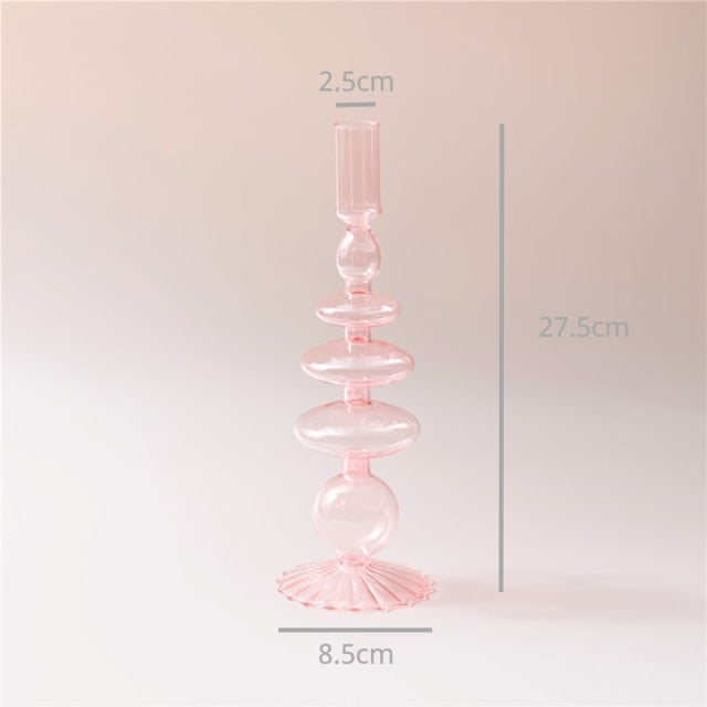 Bubble Glass Candle Holders/Bud Vases - Blush Pink