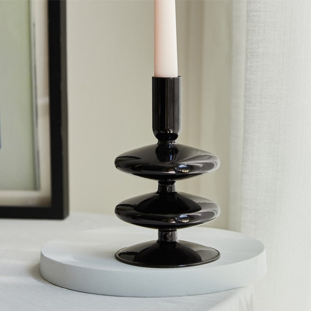 Bubble Glass Candle Holders/Bud Vases - Black