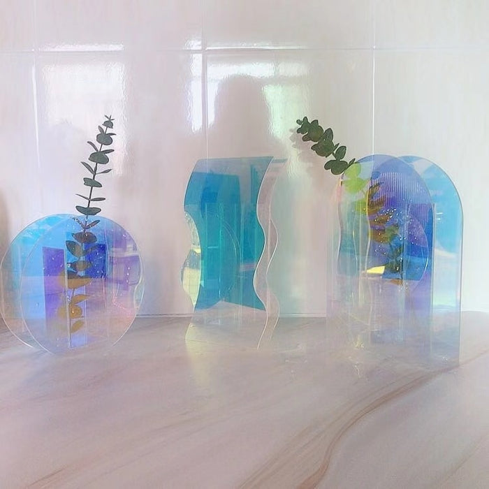 Iridescent Rainbow Modern Acrylic Abstract Vase