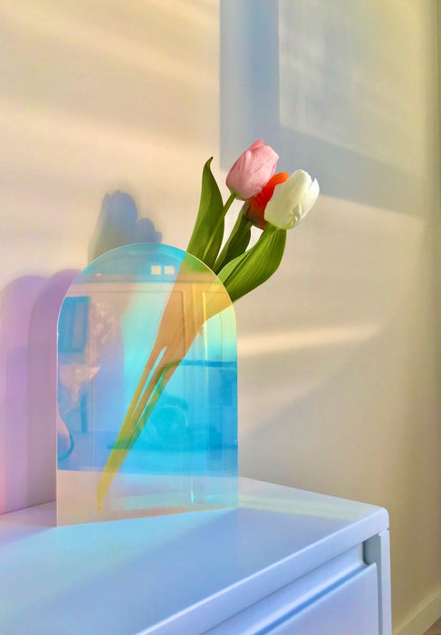 Iridescent Rainbow Modern Acrylic Abstract Vase