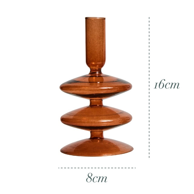 Bubble Glass Candle Holders/Bud Vases - Amber Brown