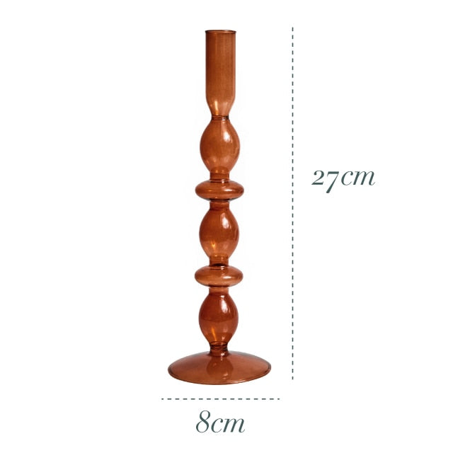 Bubble Glass Candle Holders/Bud Vases - Amber Brown