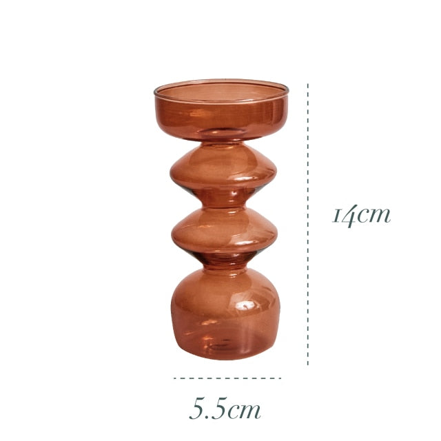 Bubble Glass Candle Holders/Bud Vases - Amber Brown