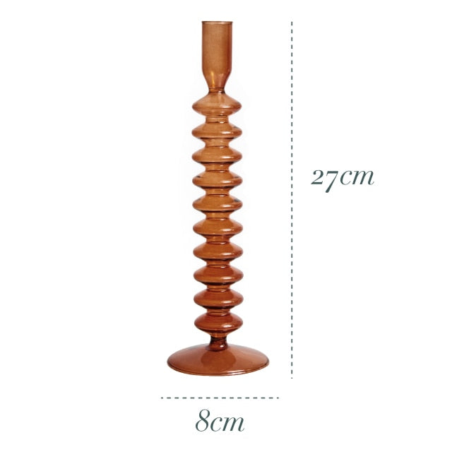 Bubble Glass Candle Holders/Bud Vases - Amber Brown