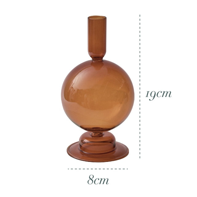 Bubble Glass Candle Holders/Bud Vases - Amber Brown