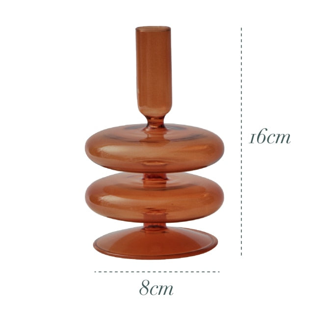 Bubble Glass Candle Holders/Bud Vases - Amber Brown