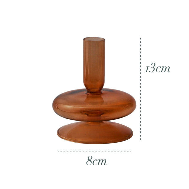 Bubble Glass Candle Holders/Bud Vases - Amber Brown