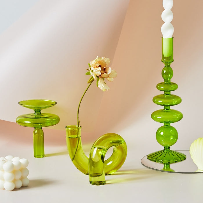 Bubble Glass Candle Holders/Bud Vases - Lime
