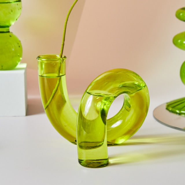 Bubble Glass Candle Holders/Bud Vases - Lime