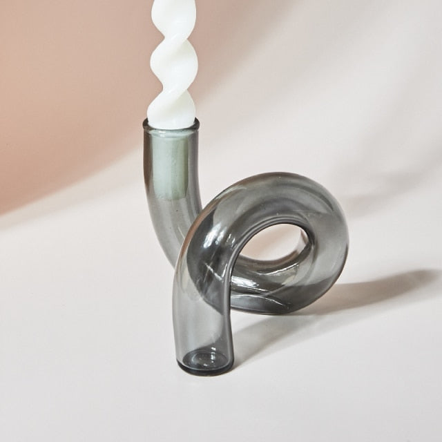 Bubble Glass Twist Knot Candlestick Vases