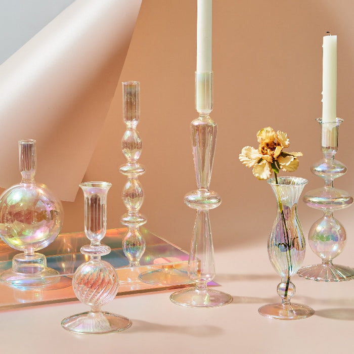 Bubble Glass Candle Holders/Bud Vases - Iridescent Rainbow