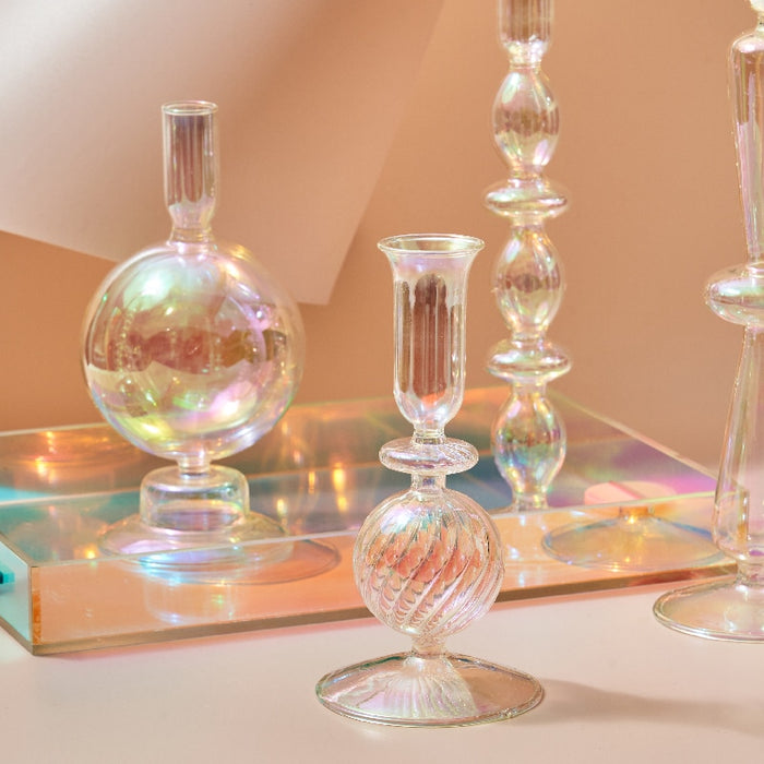 Bubble Glass Candle Holders/Bud Vases - Iridescent Rainbow