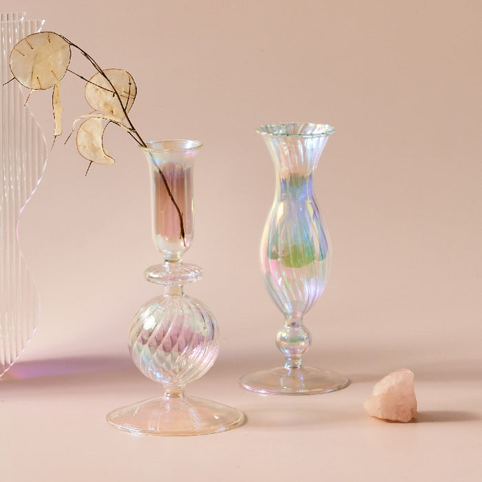 Bubble Glass Candle Holders/Bud Vases - Iridescent Rainbow