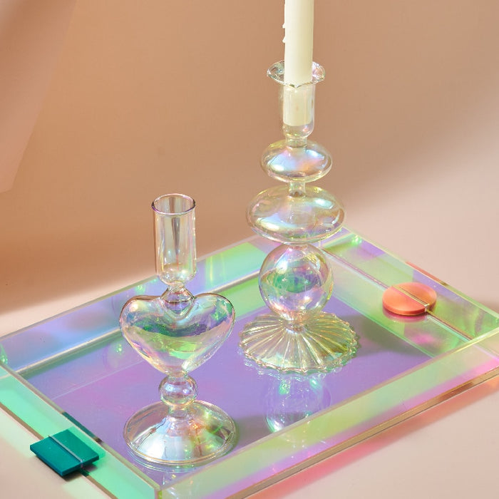 Bubble Glass Candle Holders/Bud Vases - Iridescent Rainbow