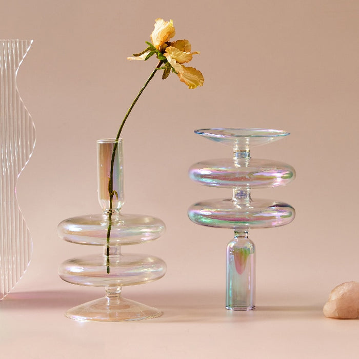 Bubble Glass Candle Holders/Bud Vases - Iridescent Rainbow