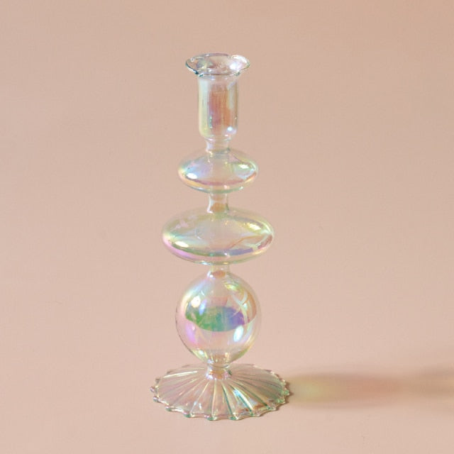 Bubble Glass Candle Holders/Bud Vases - Iridescent Rainbow