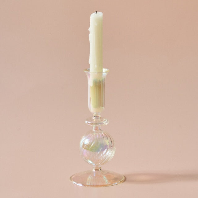 Bubble Glass Candle Holders/Bud Vases - Iridescent Rainbow