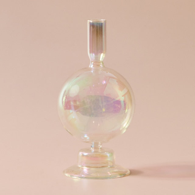 Bubble Glass Candle Holders/Bud Vases - Iridescent Rainbow