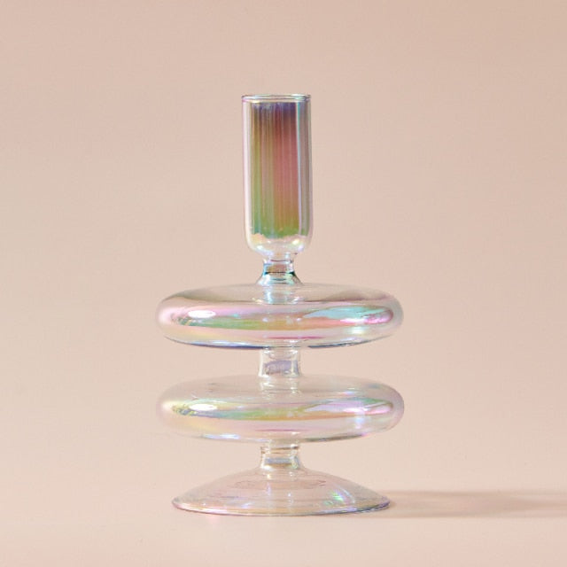 Bubble Glass Candle Holders/Bud Vases - Iridescent Rainbow