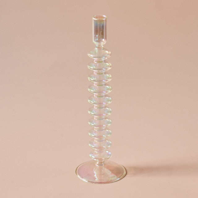 Bubble Glass Candle Holders/Bud Vases - Iridescent Rainbow