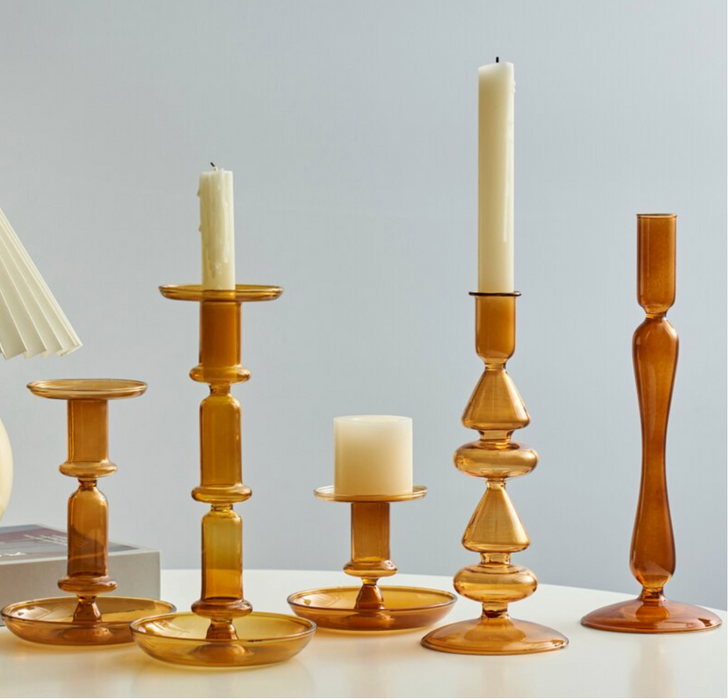 Glass Candle Holders Amber Modern Design