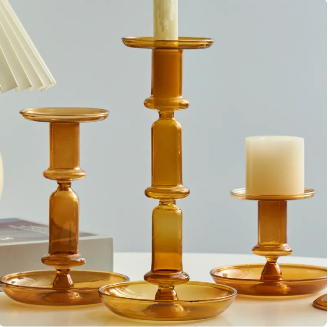 Glass Candle Holders Amber Modern Design