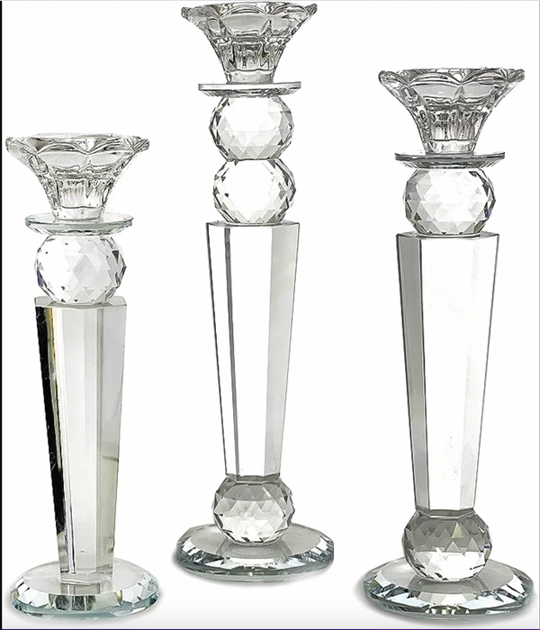 K9 Crystal Taper Candle Holder Set