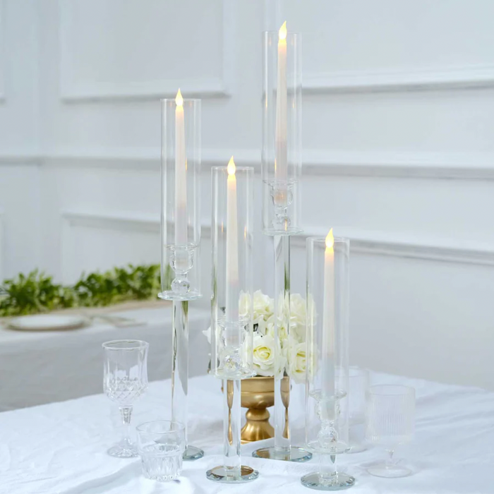 Crystal Glass Hurricane Taper Candle Holders With Tall Candle Shade Tubes