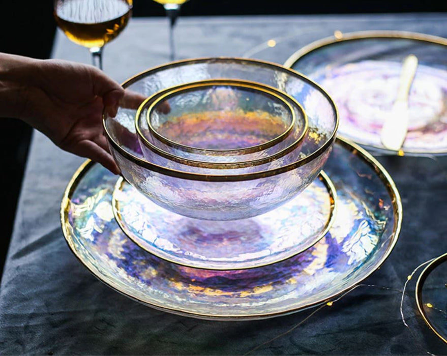 Iridescent Plates with Gold Rim
