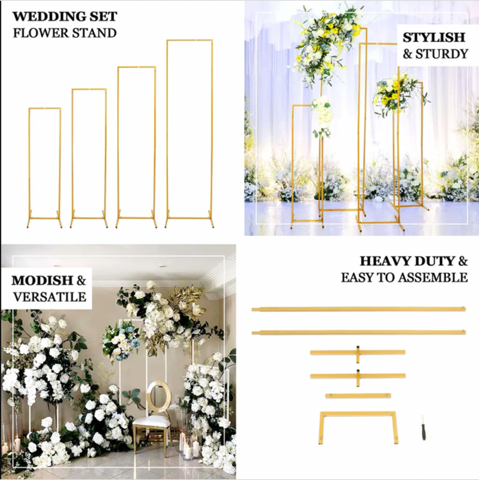 Set of 4 | Tall Metal Wedding Rectangular Backdrop Stands