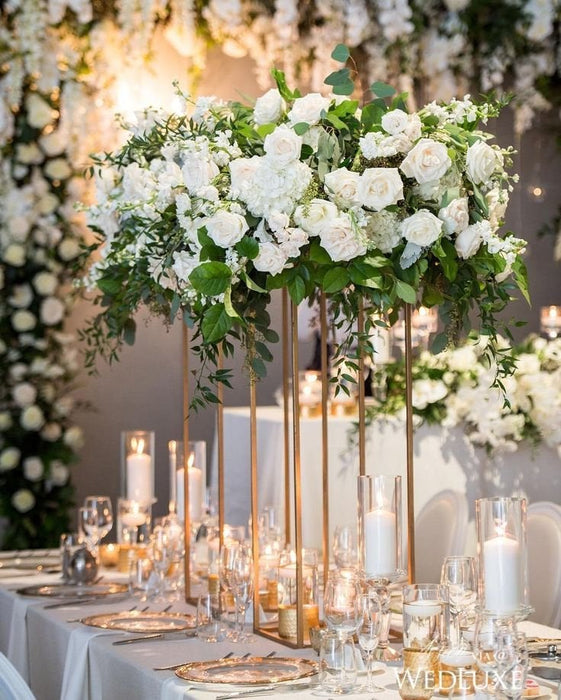 Silver Modern Rectangular Wedding Centerpiece Floral Stand