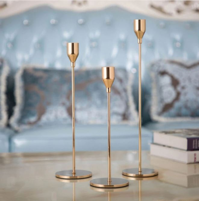 Gold Taper Candlestick Holders - Set of 3