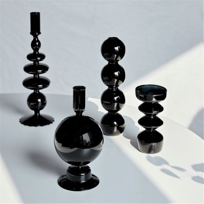 Bubble Glass Candle Holders/Bud Vases - Black