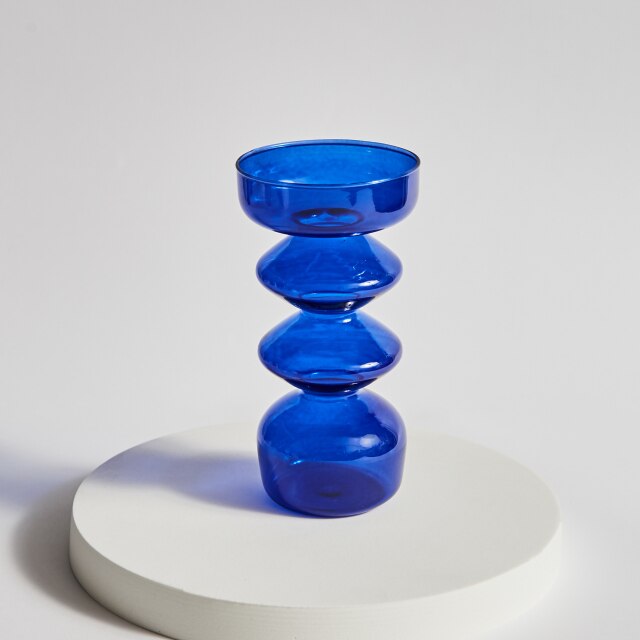 Bubble Glass Candle Holders/Bud Vases - Indigo Blue