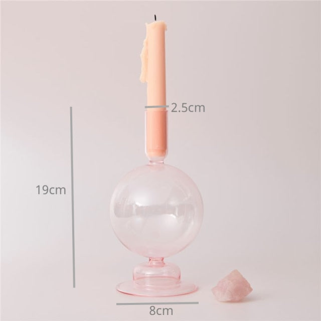 Bubble Glass Candle Holders/Bud Vases - Blush Pink