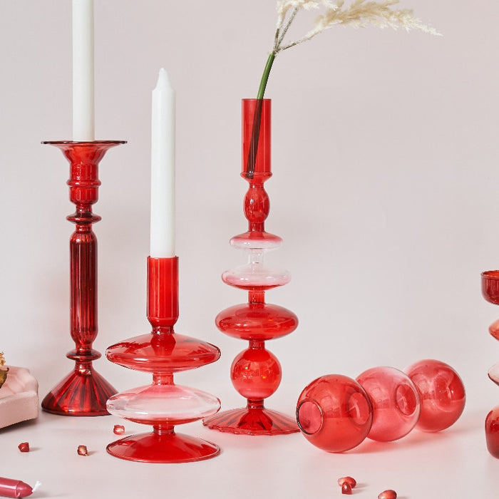 Bubble Glass Candle Holder/Bud Vases - Ruby Red