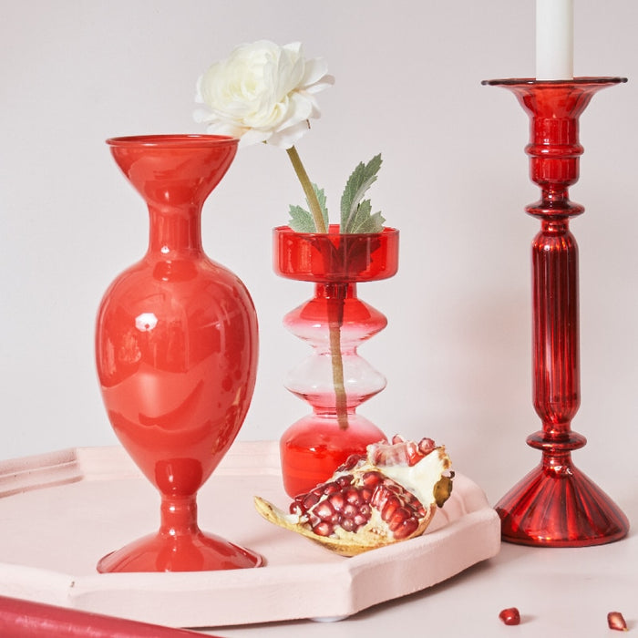 Bubble Glass Candle Holder/Bud Vases - Ruby Red