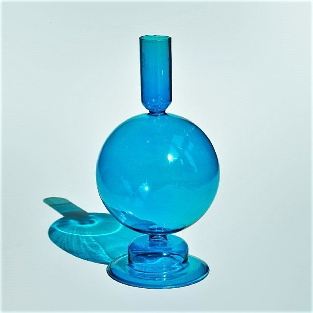 Bubble Glass Candle Holders/Bud Vases - Sky Blue