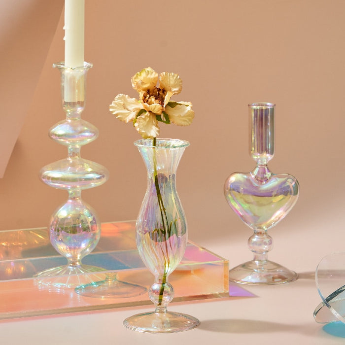 Bubble Glass Candle Holders/Bud Vases - Iridescent Rainbow